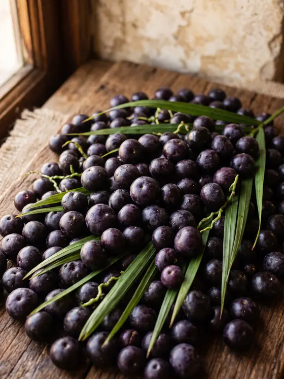 Bayas de açaí recién recogidas